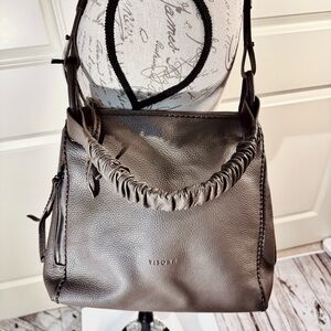 Visona California Wenge Taupe Leather Shoulder Bag
